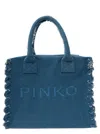 PINKO BEACH BLUE TOTE BAG WITH LOGO LETTERING EMBROIDERY IN COTTON BLEND DENIM WOMAN