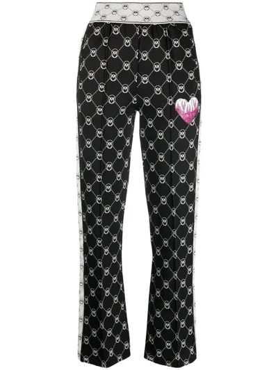 Pinko Bead-embellished Logo-jacquard Trousers In Black