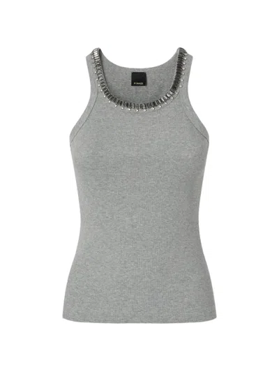 Pinko Bead-embellished Tank Top In Gray