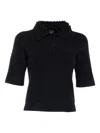 Pinko Beaded-collar Cable-knit Knitted Polo Top In Black