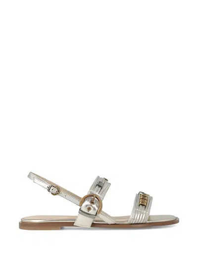 Pinko Beaded Flat Sandals In Silver
