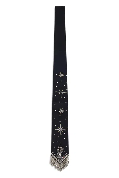Pinko Beaded Fringe Trim Tie With 125 Cm Length In Black