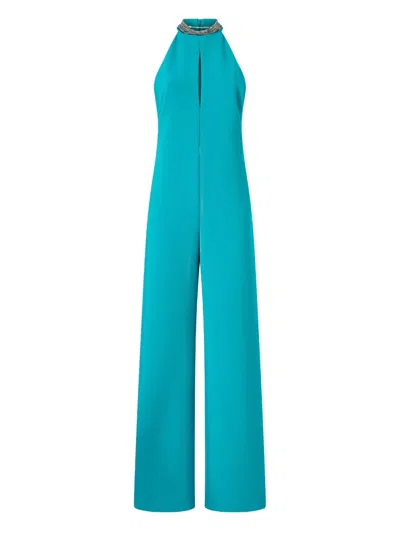 Pinko Beaded Halter Jumpsuit In Blue