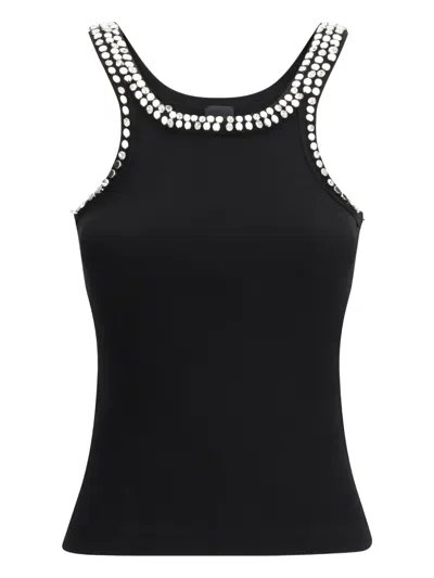 Pinko Black Ribbed Knit Sleeveless Top With Stud Embellishments And In Cotton Woman