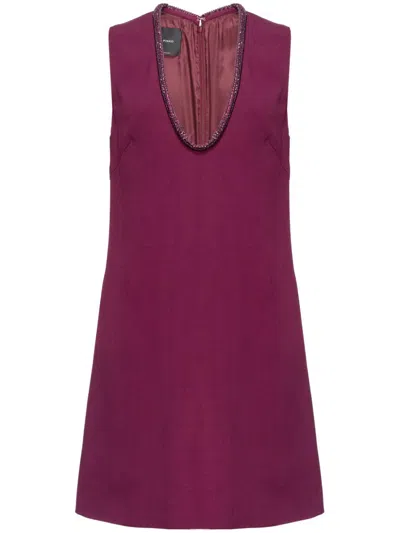 Pinko Embellished-neck Mini Dress In Purple