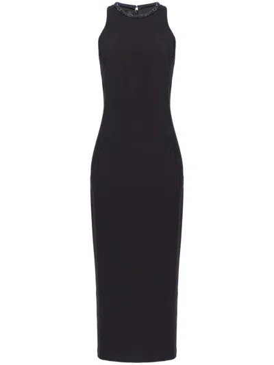 Pinko Beaded-trim Sleeveless Midi Dress In Black