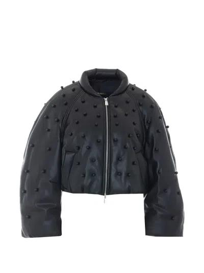 Pinko Bead-embellished Cropped Jacket In Gray
