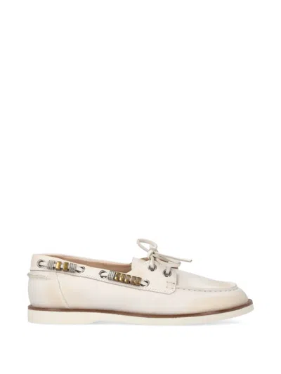 Pinko Bead-embellished Leather Loafers In Neutral