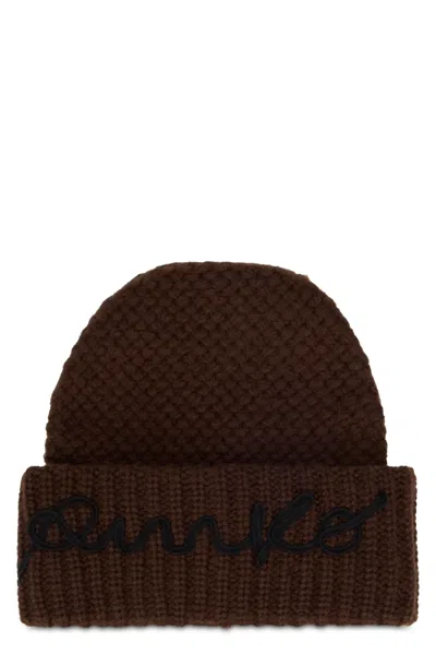 Pinko Beanie With Embroidered Logo In Brown