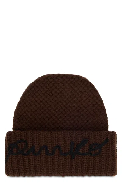 Pinko Beanie With Embroidered Logo In Brown