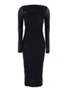 Pinko Black Long Dress With Ruffles And Boat Neckline In Tech Fabric Woman In Black