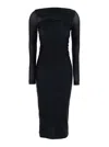 Pinko Black Long Dress With Ruffles And Boat Neckline In Tech Fabric Woman In Black
