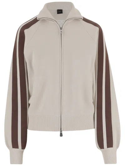 Pinko Beige And Brown Viscose Blend Zip Sweater In Neutral