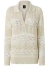 Pinko Textured Knit White Sweater With Stylish Collar In White