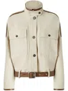 Pinko Blouson Jacket With Leather-effect Edging In Beige
