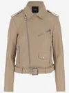 Pinko Leather Biker Jacket In Neutral