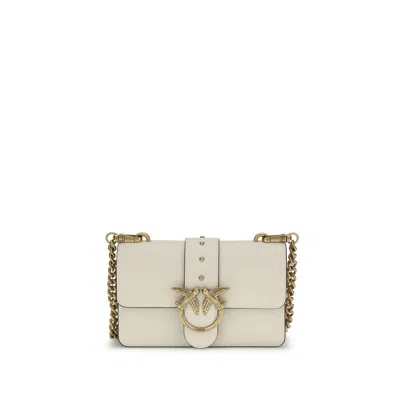 Pinko Beige Calf Leather Bos Taurus Shoulder Bag In Neutral
