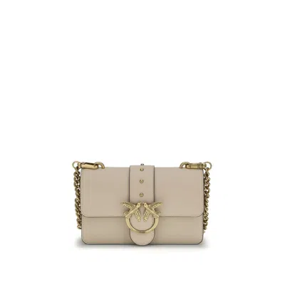 Pinko Beige Calf Leather Bos Taurus Shoulder Bag In Sand