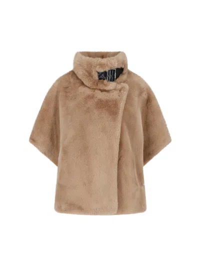 Pinko Beige Faux Fur Cape In Brown