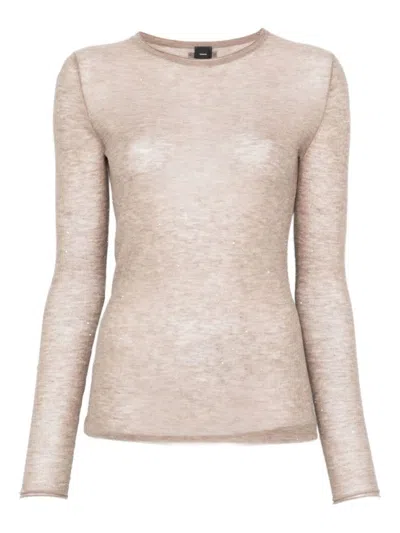 Pinko Beige Fitted Sweater With Round Neckline In Pink