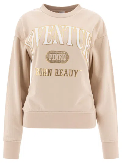Pinko Adventure Printed Sweatshirt In Beige G.maroso