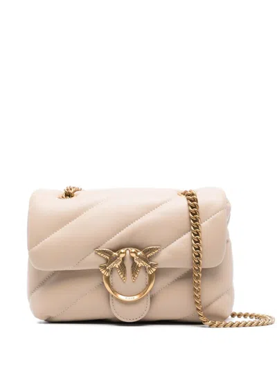 Pinko Beige Grigio Leather Shoulder Bag In Neutral