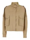 Pinko Beige Jacket With High Collar And Flap Pockets On The Front In Cotton Blend Woman