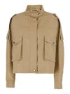 Pinko Beige Jacket With High Collar And Flap Pockets On The Front In Cotton Blend Woman