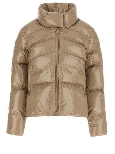Pinko Beige High Collar Quilted Nylon Down Jacket In Multi