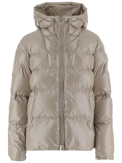 Pinko Beige Hooded Quilted Nylon Down Jacket In Gray