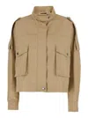 Pinko Beige Jacket With High Collar And Flap Pockets On The Front In Cotton Blend Woman