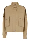 Pinko Beige Jacket With High Collar And Flap Pockets On The Front In Cotton Blend Woman