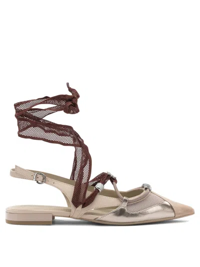 Pinko Beige Leather Ballerinas In Multi