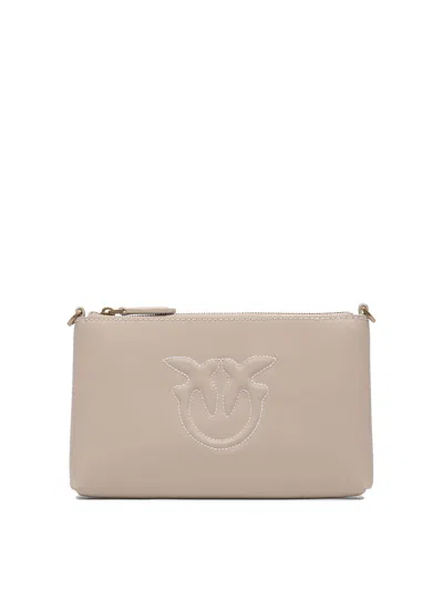 Pinko Beige Leather Crossbody Bag In Sand