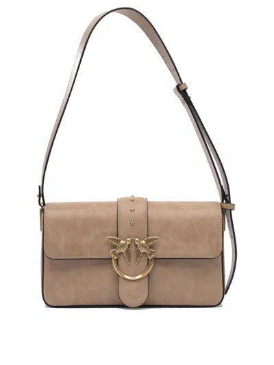 Pinko Beige Leather Crossbody Bag In Neutral