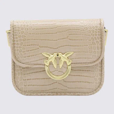 Pinko Beige Leather Crossbody Bag In Neutral