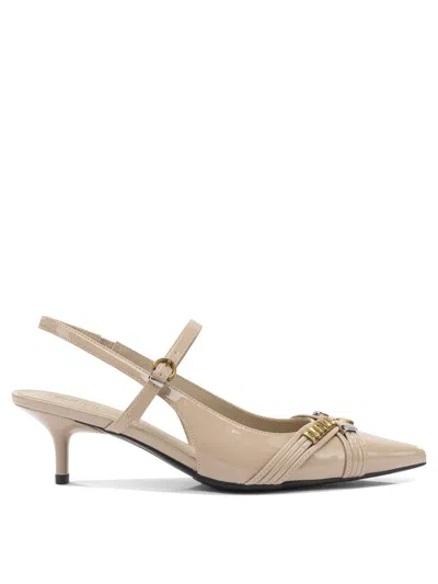 Pinko Beige Leather Heeled Shoes In Neutral
