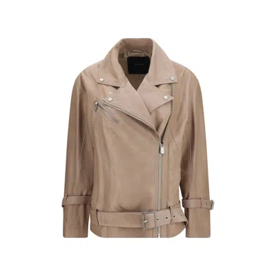 Pinko Candy Belted Leather Jacket In Brown
