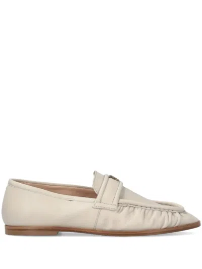 Pinko Beige Leather Loafers In Neutral