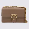 PINKO PINKO BEIGE LEATHER LOVE ONE SHOULDER BAG