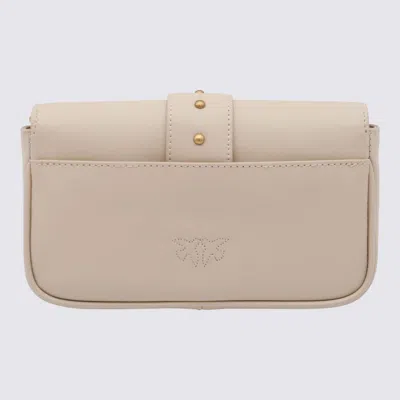 Pinko Beige Leather Love One Simply Pocket Shoulder Bag In Neutral
