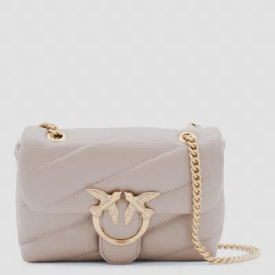 Pinko Beige Leather Love Puff Baby Shoulder Bag In White