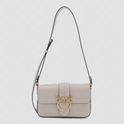 Pinko Beige Leather Mini Love Shoulder Bag In Sand