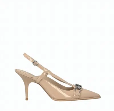 Pinko Beige Leather Pointed Pumps In Gold