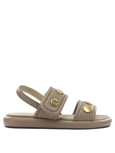 Pinko Beige Leather Sandals In Purple