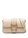 Pinko Beige Leather Shoulder Bag With Gold-tone Bird Clasp In Multi