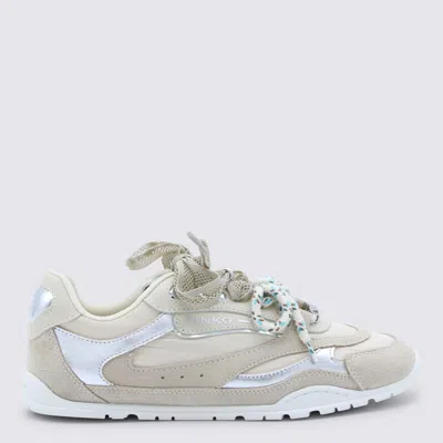 Pinko Beige Leather Yulia 01 Sneakers In Brown