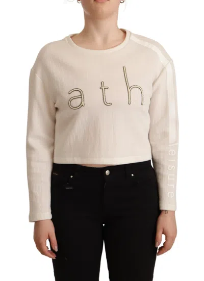Pre-owned Pinko Beige Logo Long Sleeve Cropped Pullover Women's Sweater ()