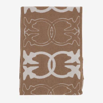 Pinko Beige Logo Scarf In Brown