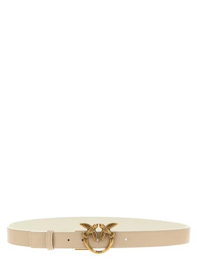 Pinko Beige Love Birds Buckle Belts In Neutral